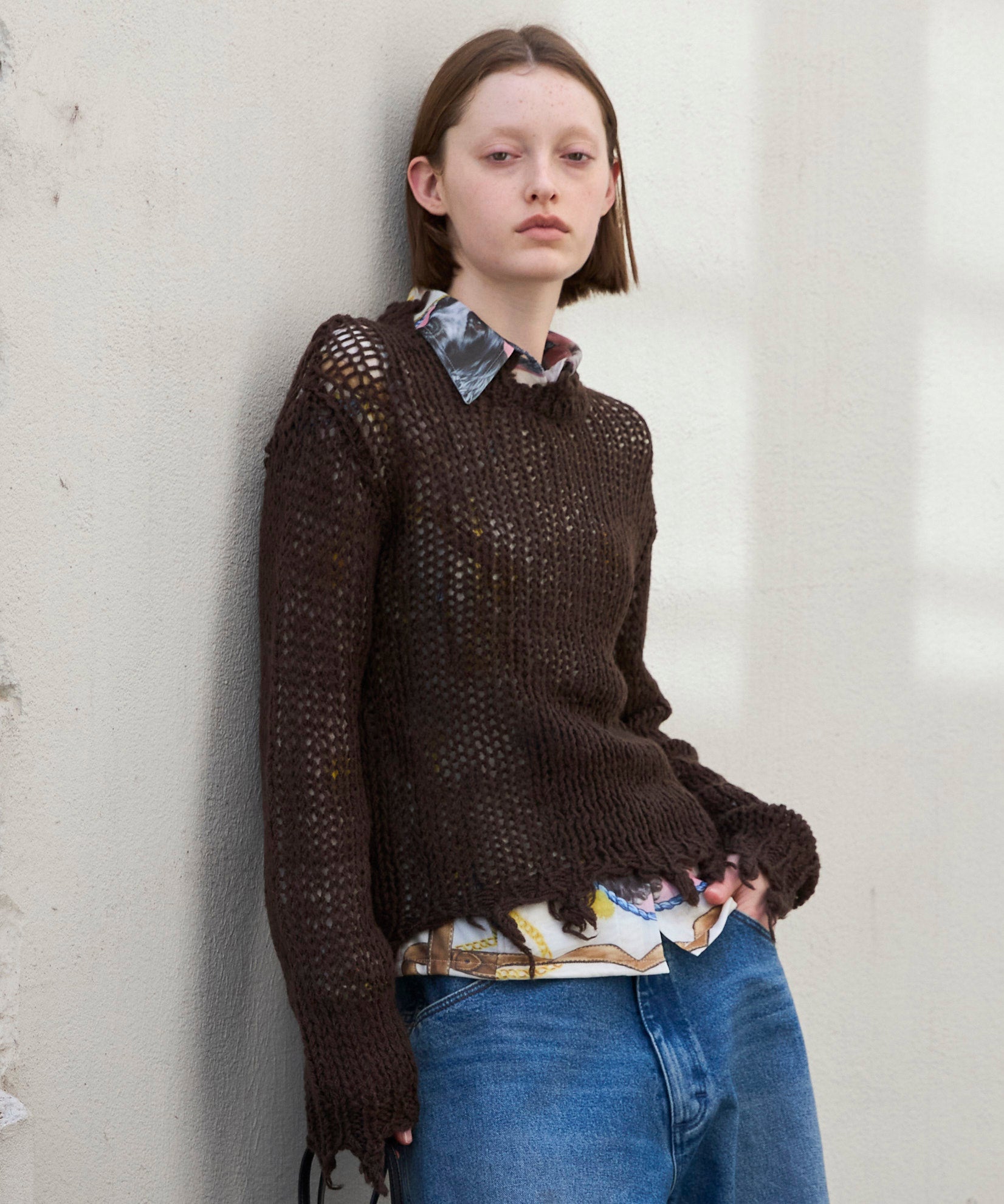 【OPEN YY】Knitted DISTRESSED CROP KNIT