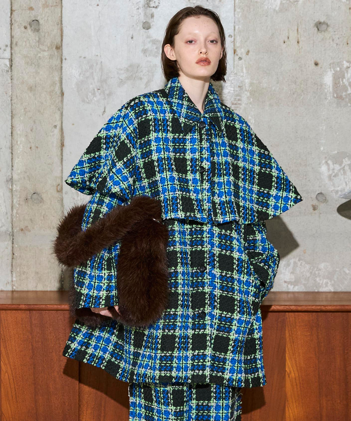 Color Check 2Way Cape Coat