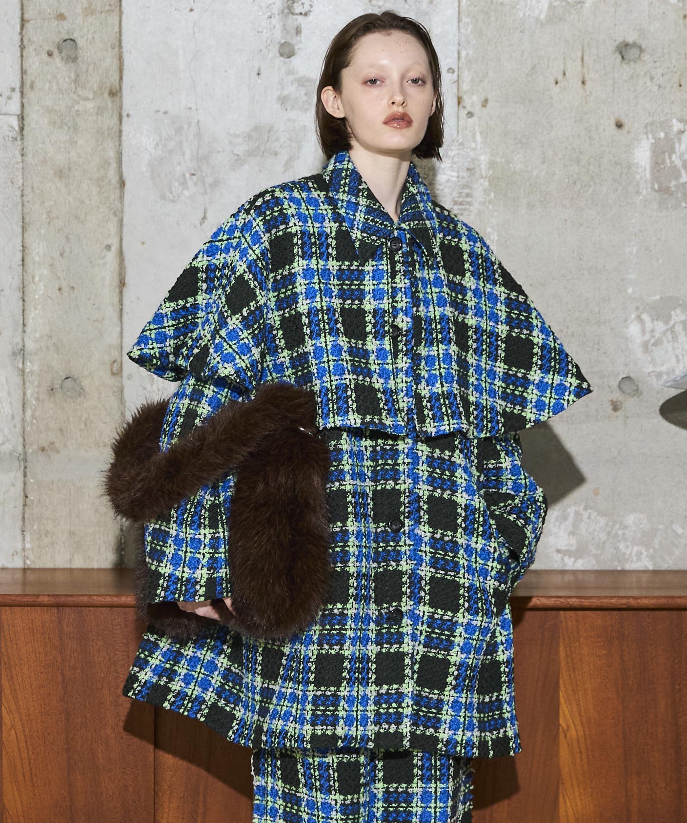 [25WINTER PRE-ORDER] Color Check 2Way Cape Coat