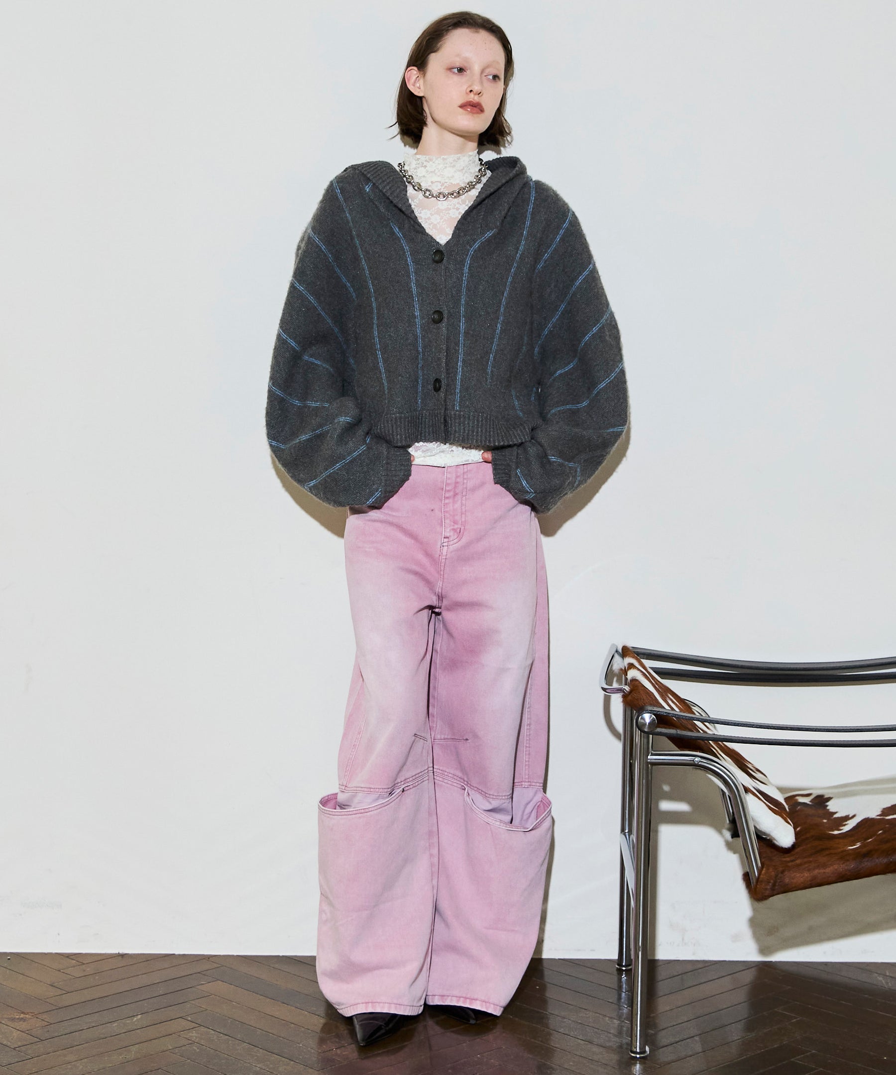 [25winter preoder] 파워 숄더 후드 니트 카디건