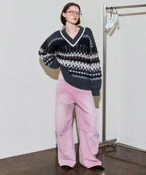 [25周期预订] Mokemoke Argyle针织套头衫