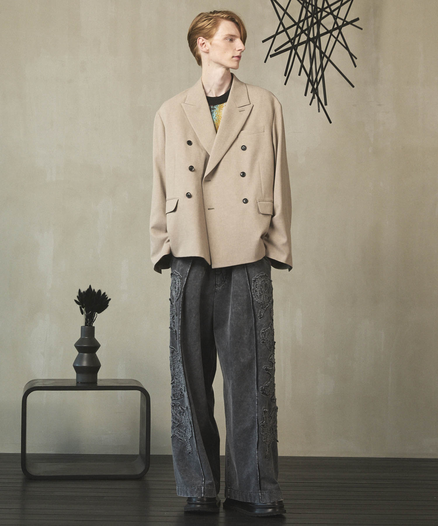 [25AW PRE-ORDER] Contemporary Art Jacquard Prime-Over Crew Neck Shaggy Knit Pullover