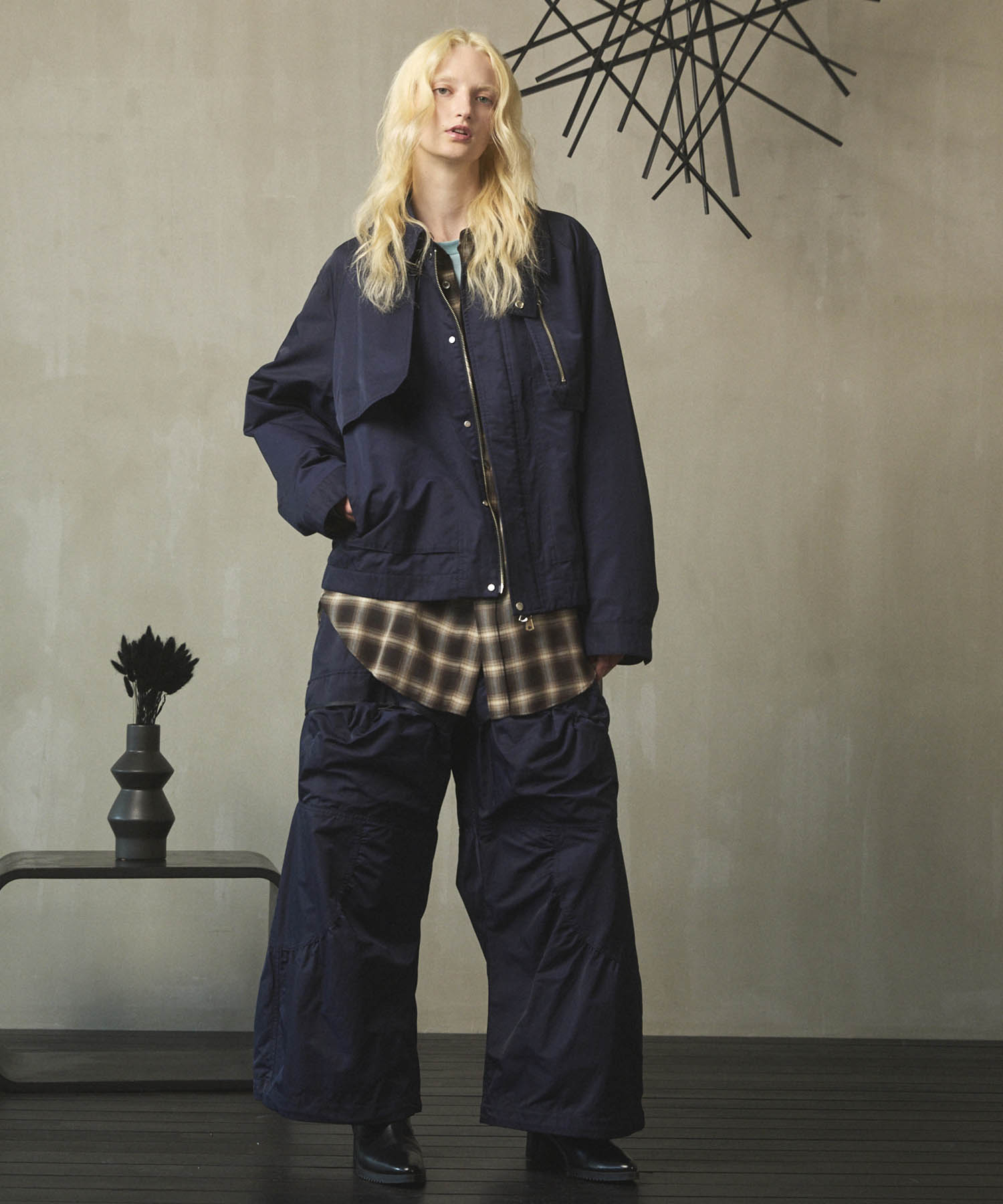 Gather Curved Switching Wide Pants