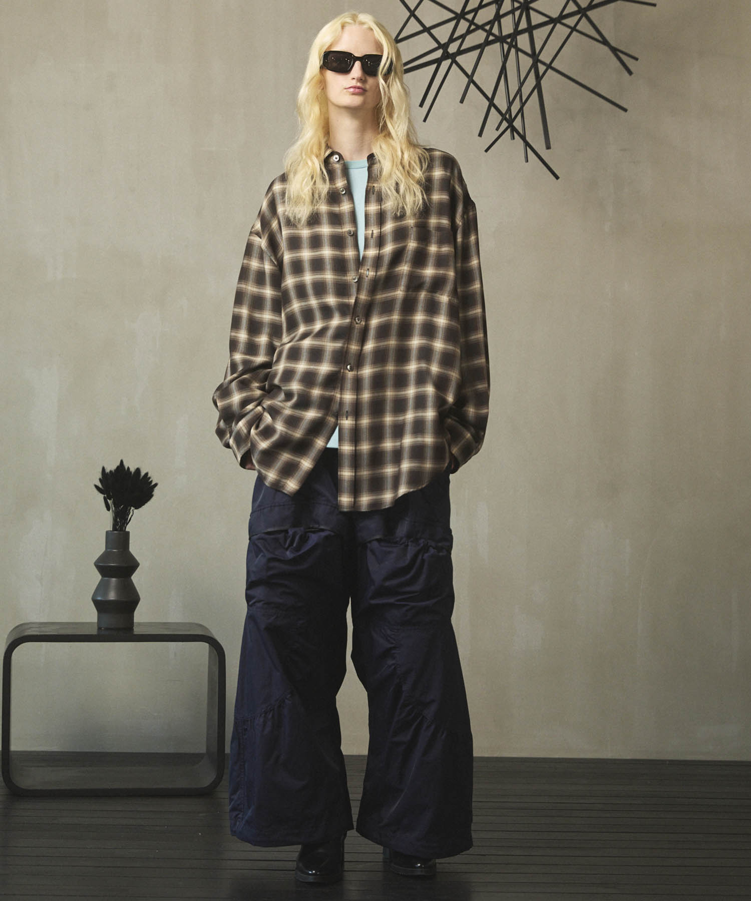 Gather Curved Switching Wide Pants