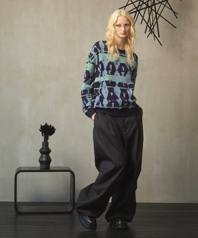 [25AW PRE-ORDER] Rug Pattern Mall Yarn Jacquard Prime-Over Crew Neck Knit Pullover