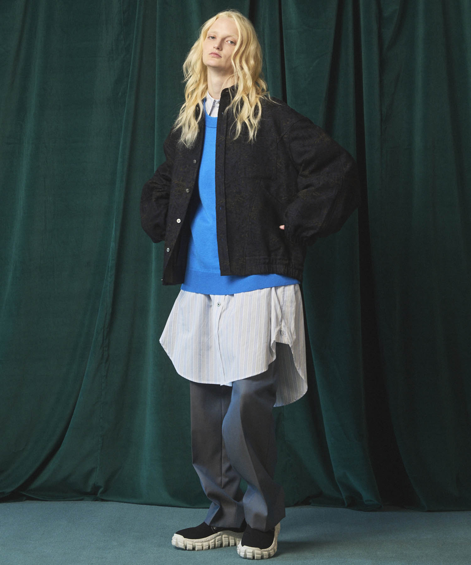 [Sale starts at 12:00 pm on Saturday, September 13th] [Italian Dead Stock Fabric] Prime-Over Curved Shirts Blouson