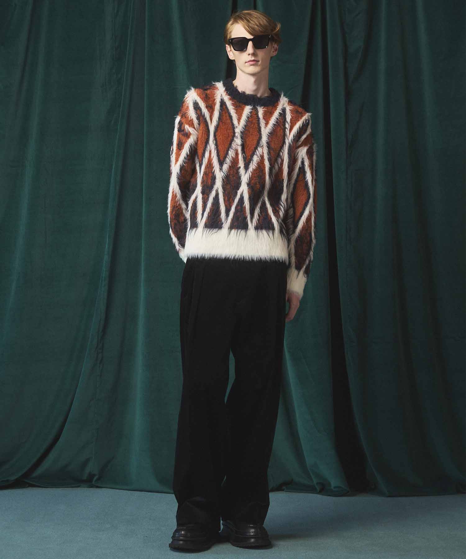 [25AW预订] 7G毛茸茸的jacquard钻石图案Argyle Prime ersere脖子编织套头衫