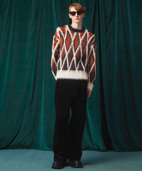 [25AW预订] 7G毛茸茸的jacquard钻石图案Argyle Prime ersere脖子编织套头衫