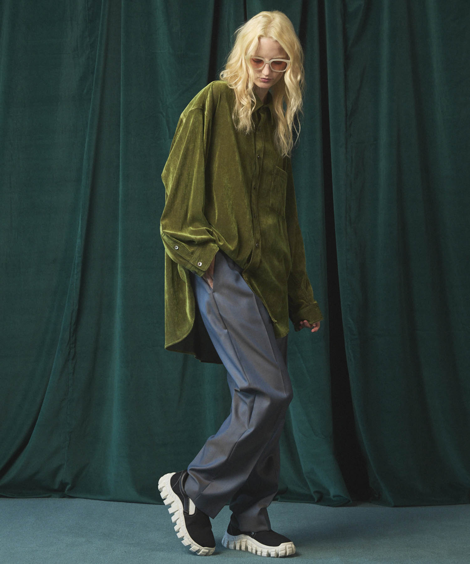 프라임 오버 플록 프린트 일반 칼라 셔츠 코트