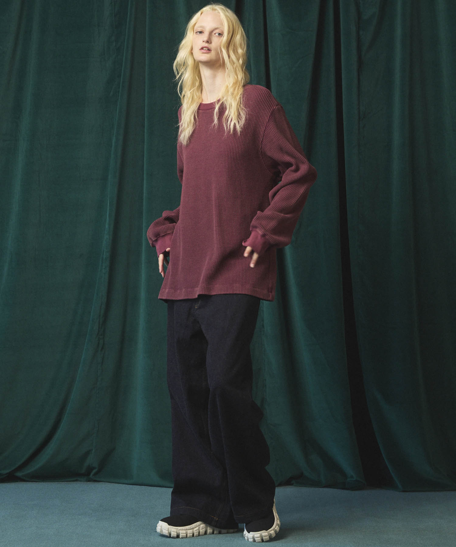 Prime-Over Crew Neck Long Sleeve Waffle T-Shirt