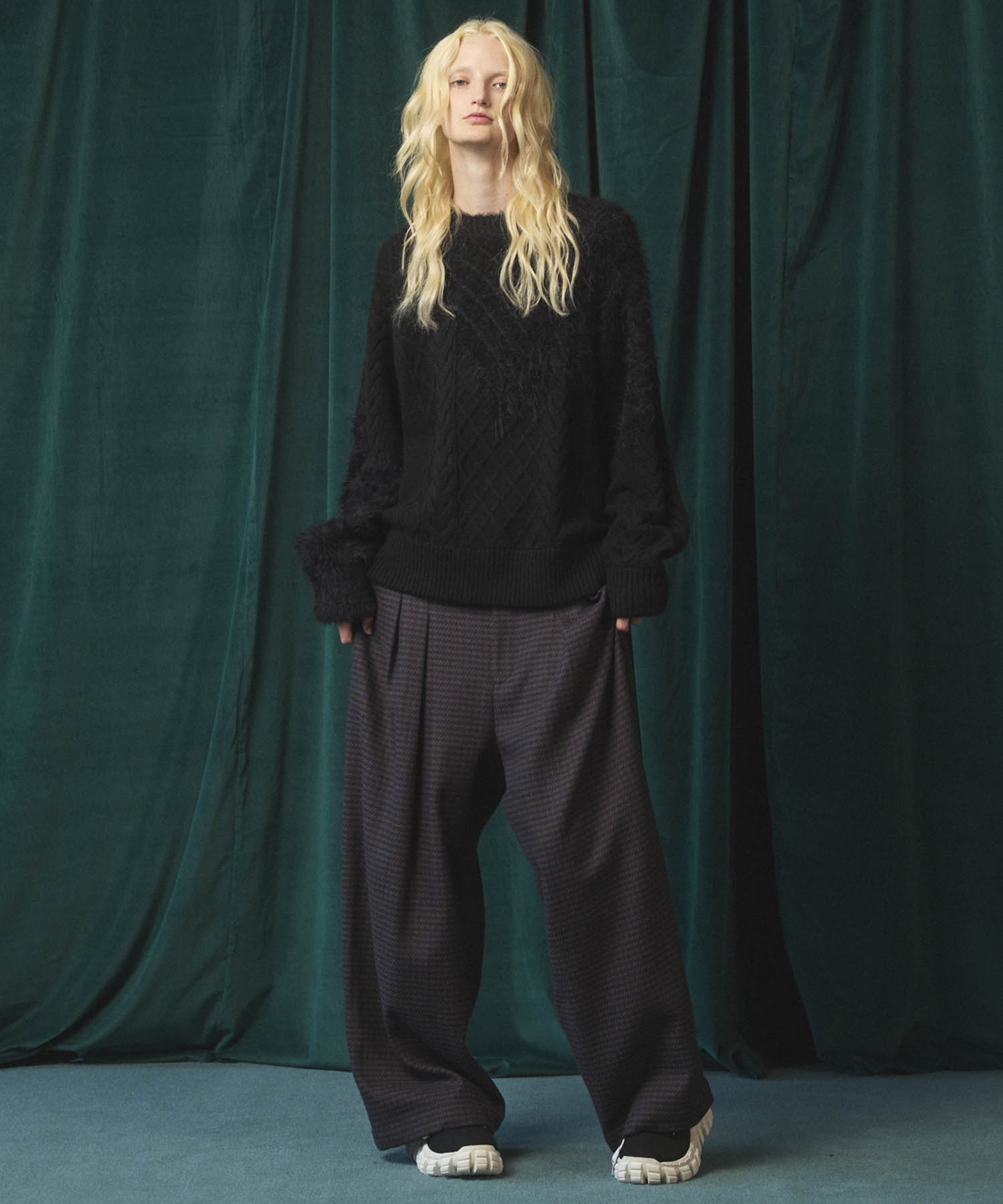 [25AW PRE-ORDER] Cable Shaggy Mix Prime-Over Crew Neck Knit Pullover