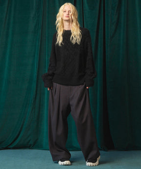 [25AW PRE-ORDER] Cable Shaggy Mix Prime-Over Crew Neck Knit Pullover