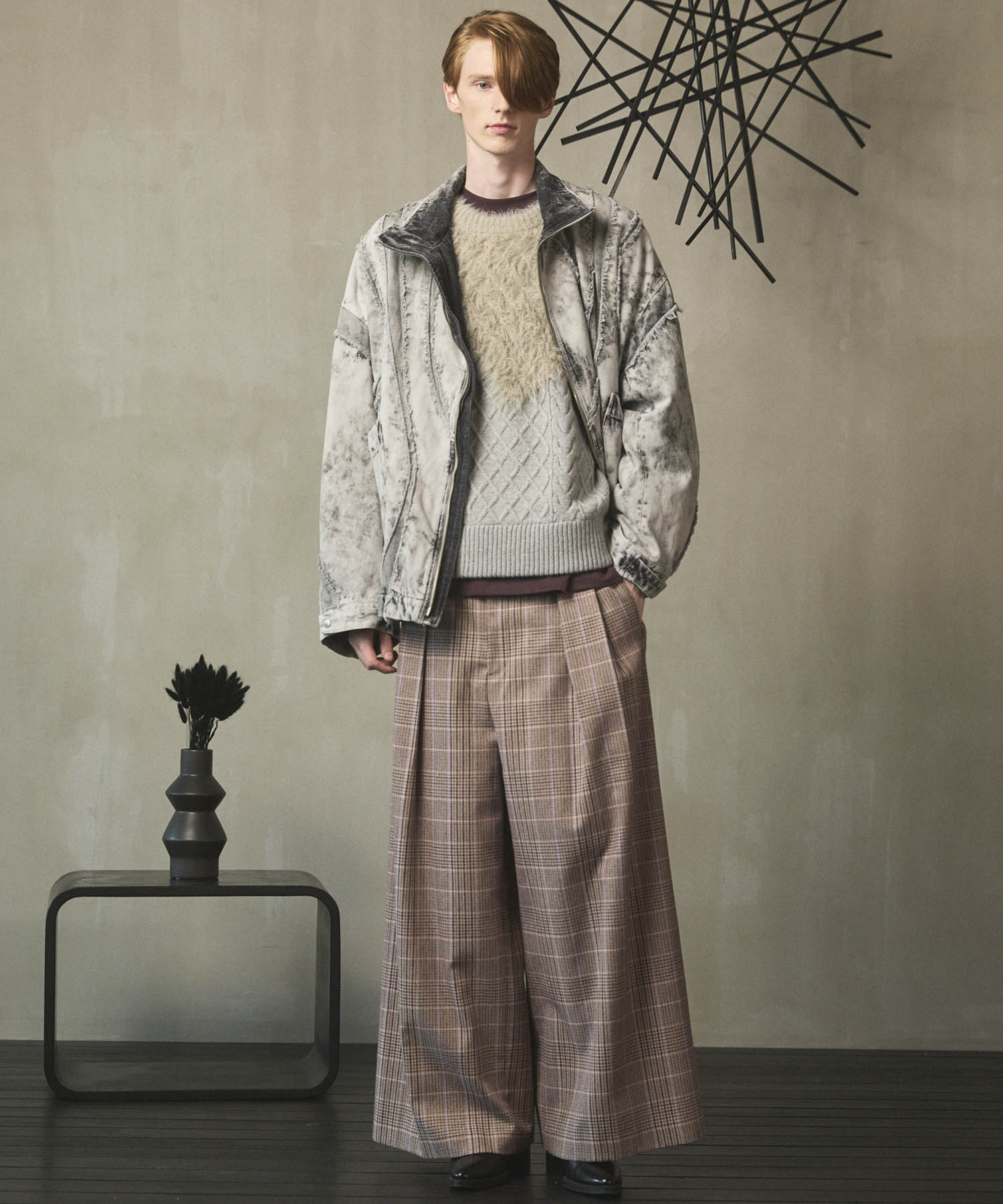 90s ユーロ製 Burtons rayon polyester slacks Italian Dead Stock Fabric】Two-Tucks Wide Baggy Pants