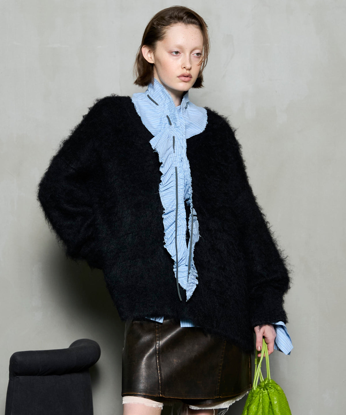 Long Shaggy V-neck Knit