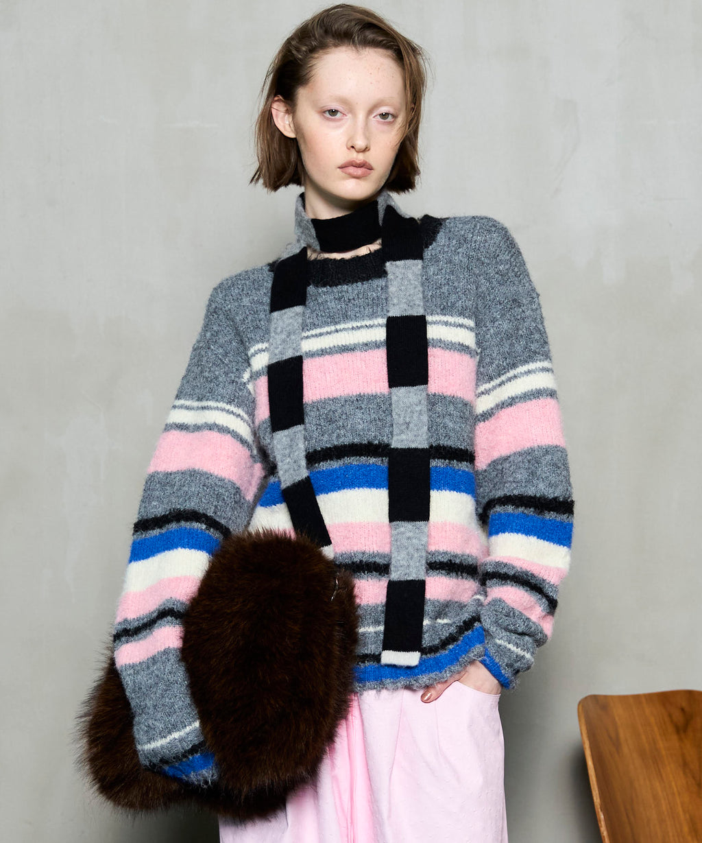 SALE】Multi-border Knit Top
