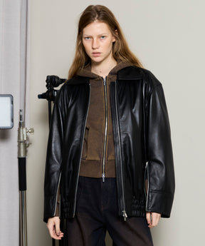 Oversized Real Leather Zip Blouson