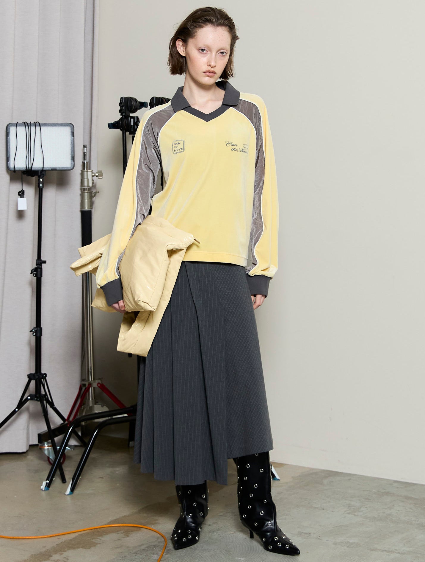 Velour Combination Sporty Jersey Tops