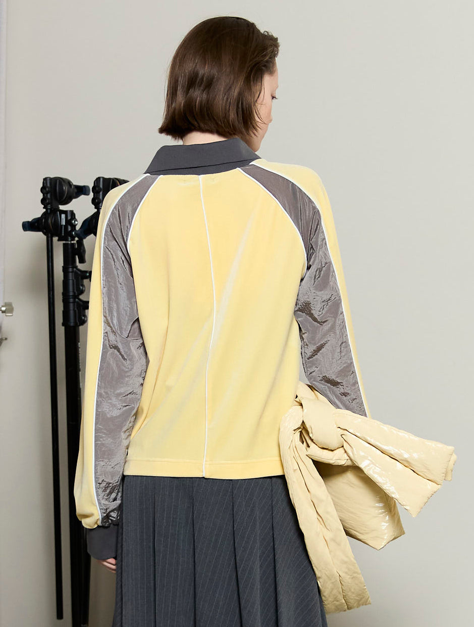 Velour Combination Sporty Jersey Tops