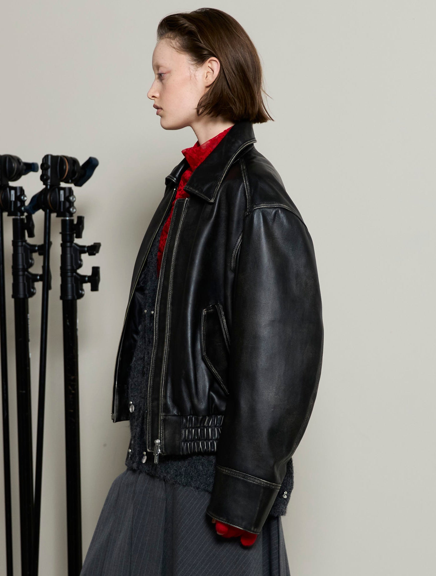 [25周期预订]真正的皮革拉链布鲁森