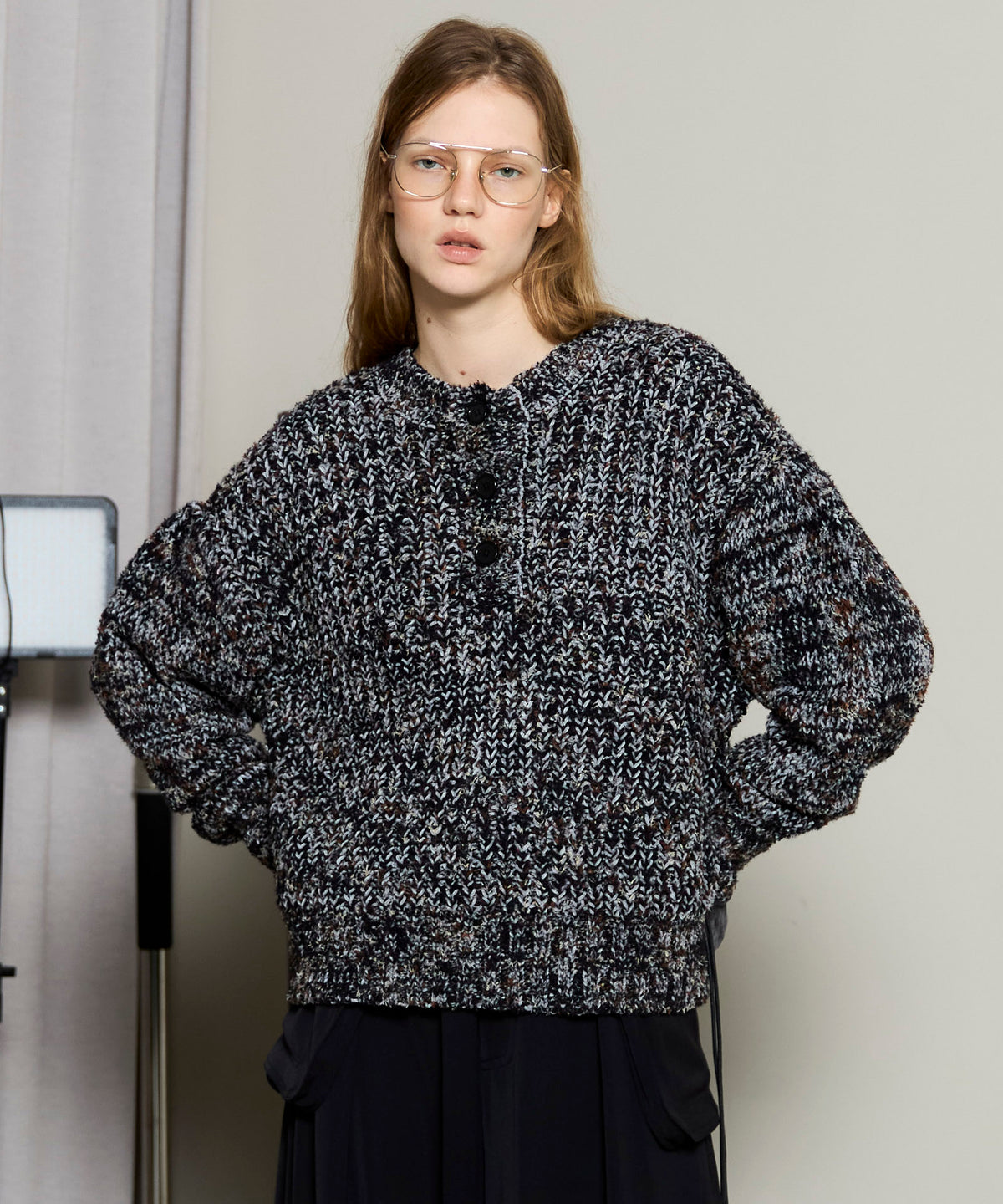 【PRE ORDER】2way Neck Melange Knit Pullover