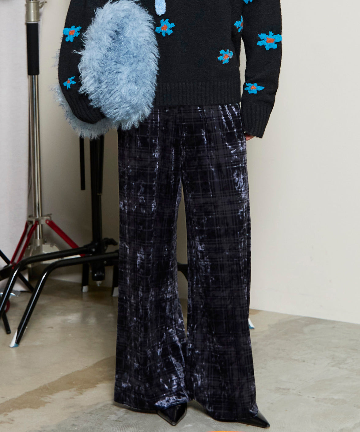 Multi Fabric Velour Easy Pants