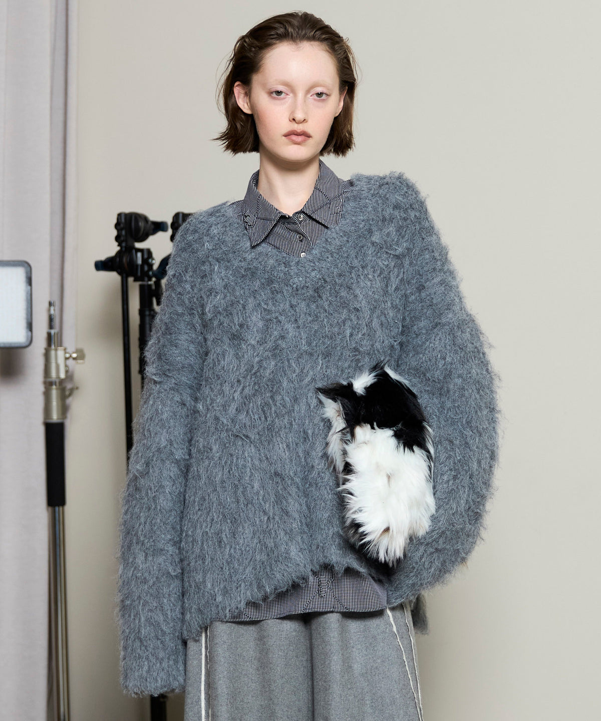 Long Shaggy V-neck Knit