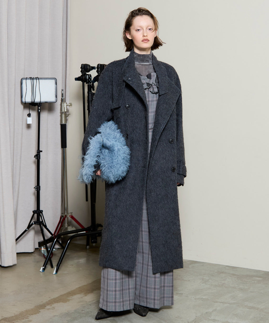 Ribbon Collar Shaggy Long Coat