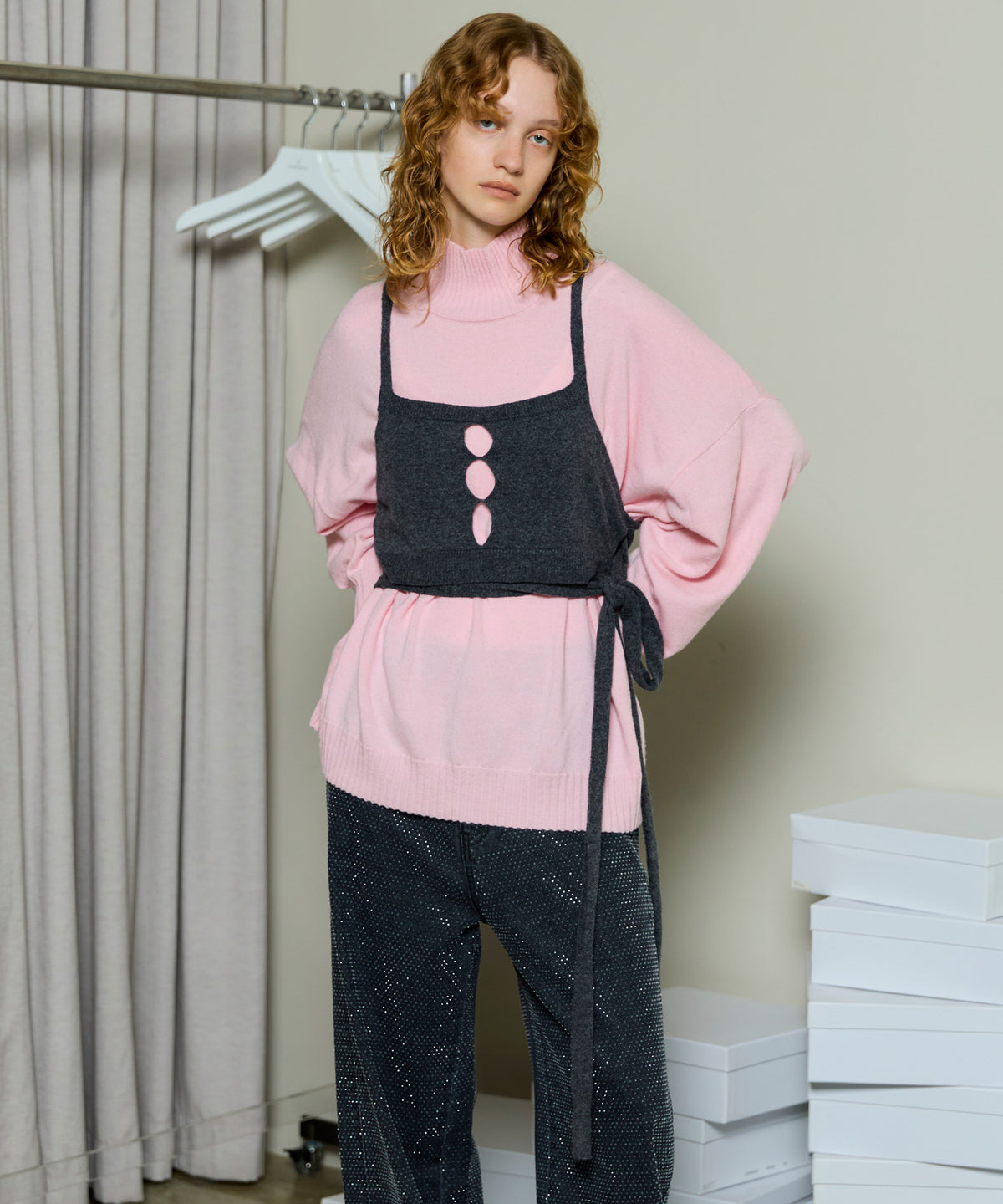 Bustier Knit Set Turtleneck Tops