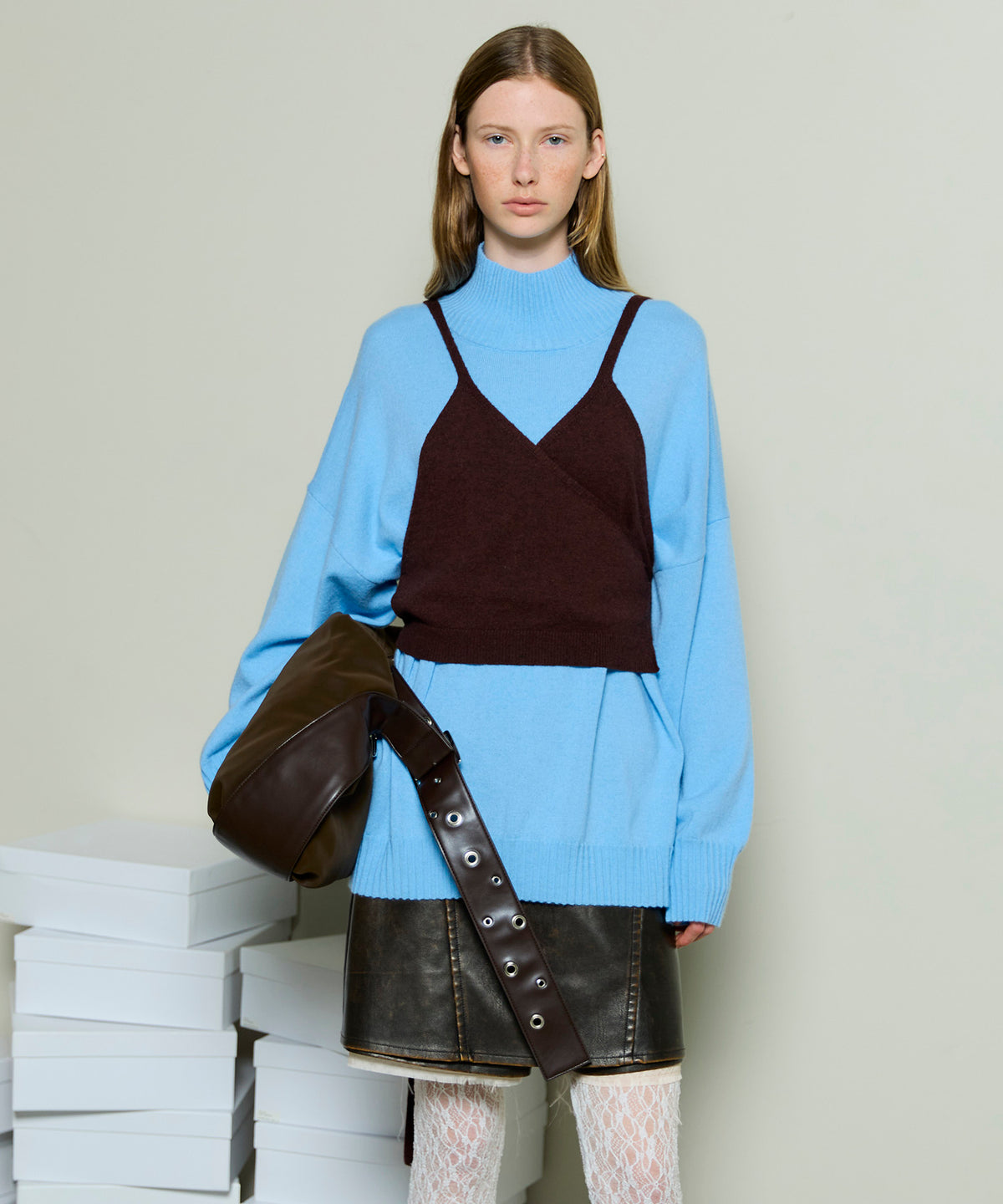 Bustier Knit Set Turtleneck Tops