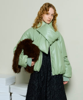 [25WINTER PRE-ORDER] Leather Puffer Jacket With Muffler