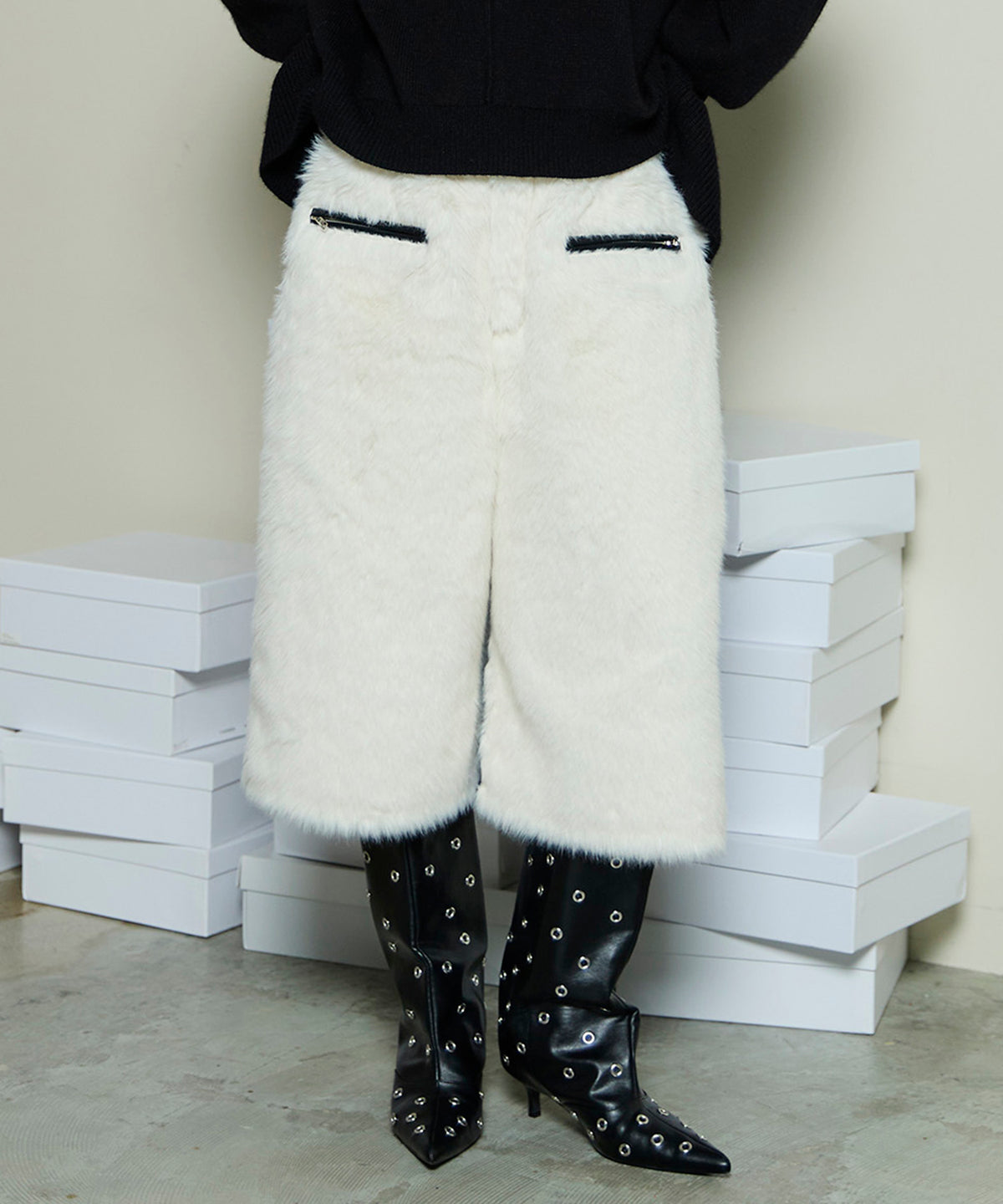 Leather And Fur Combination Shorts