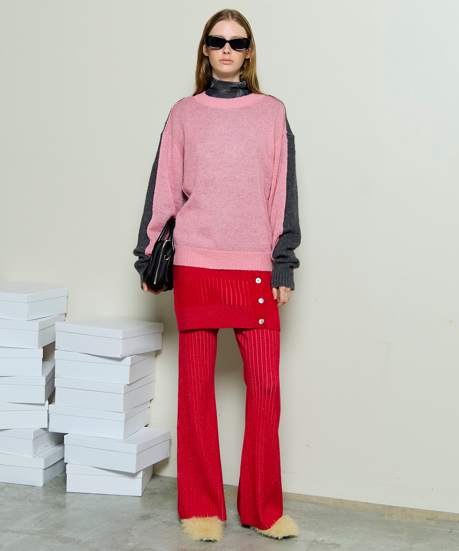 Kid Mohair Two-Tone Knit Top