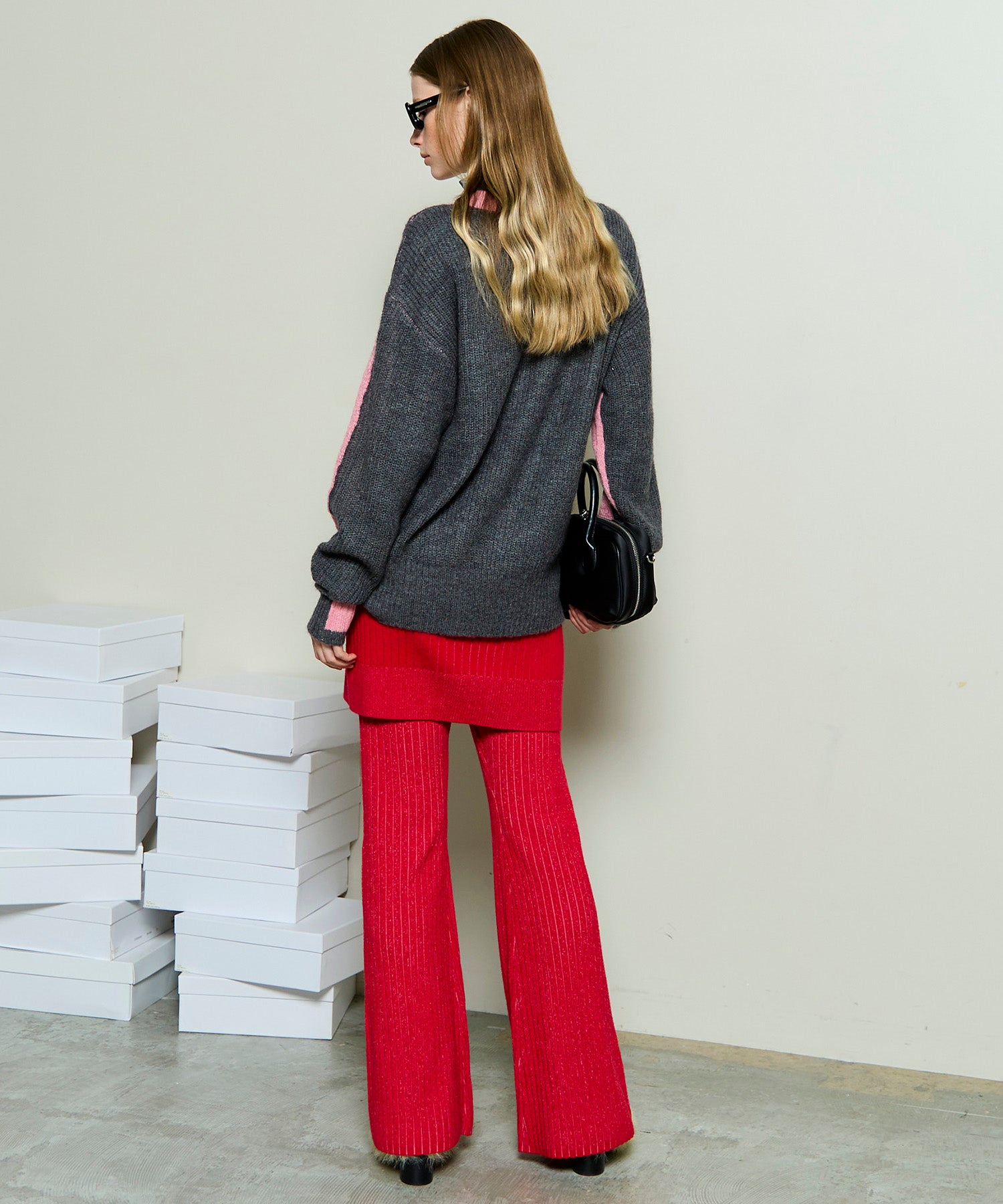 Kid Mohair Two-Tone Knit Top