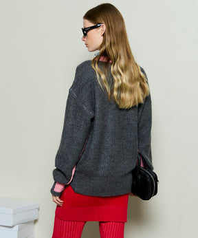 Kid Mohair Two-Tone Knit Top