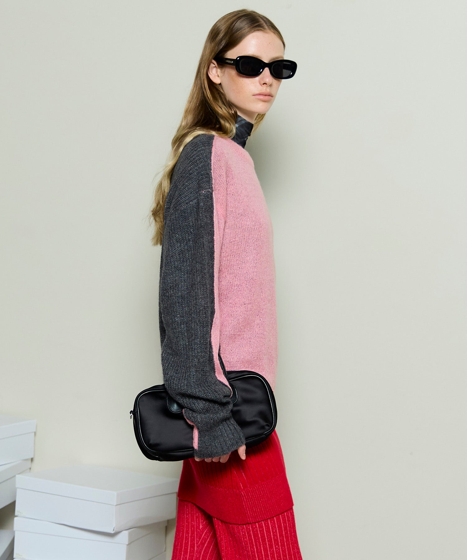 Kid Mohair Two-Tone Knit Top