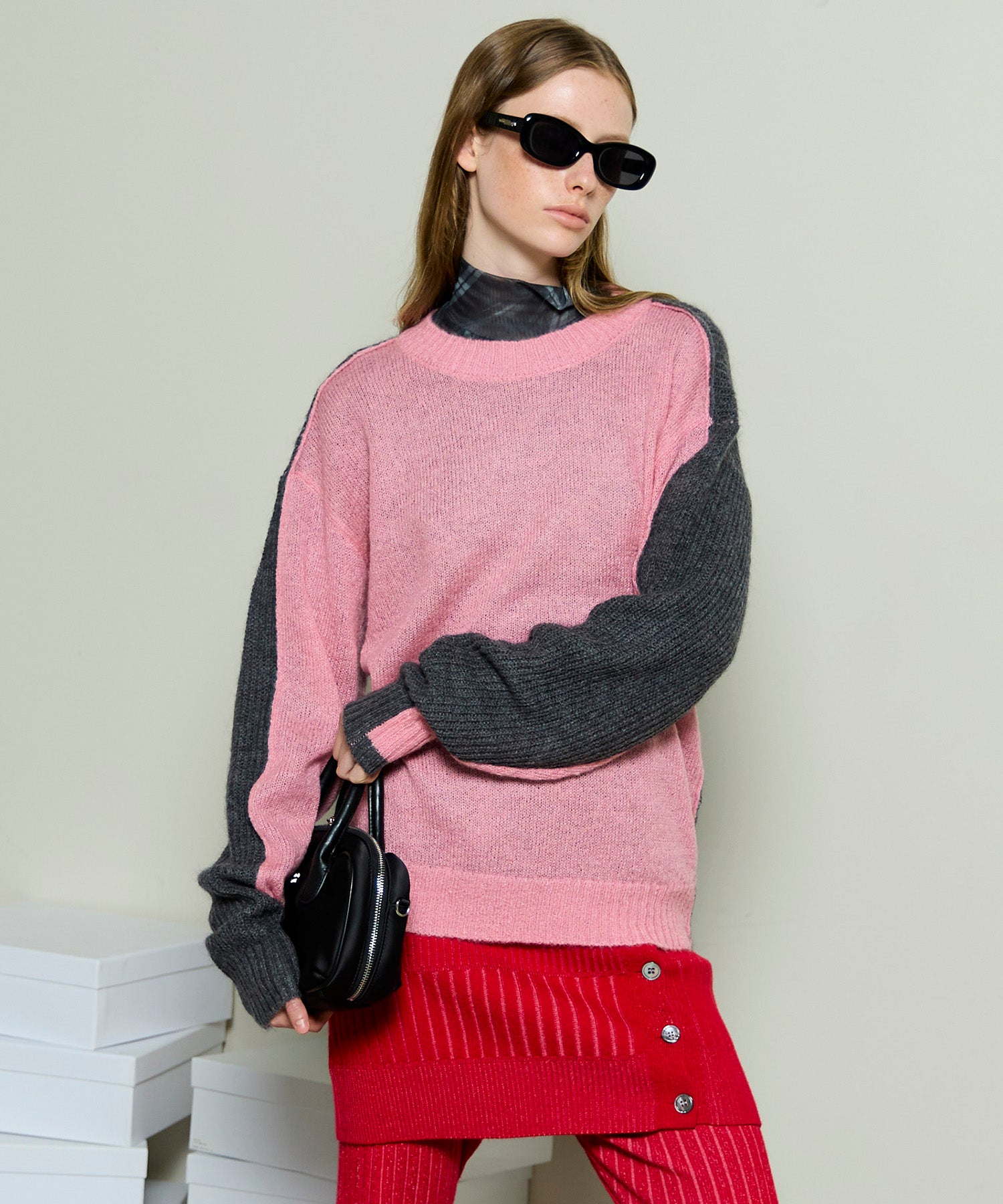 Kid Mohair Two-Tone Knit Top