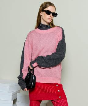 Kid Mohair Two-Tone Knit Top
