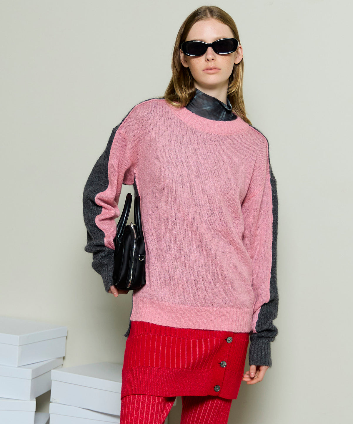 Kid Mohair Two-Tone Knit Top