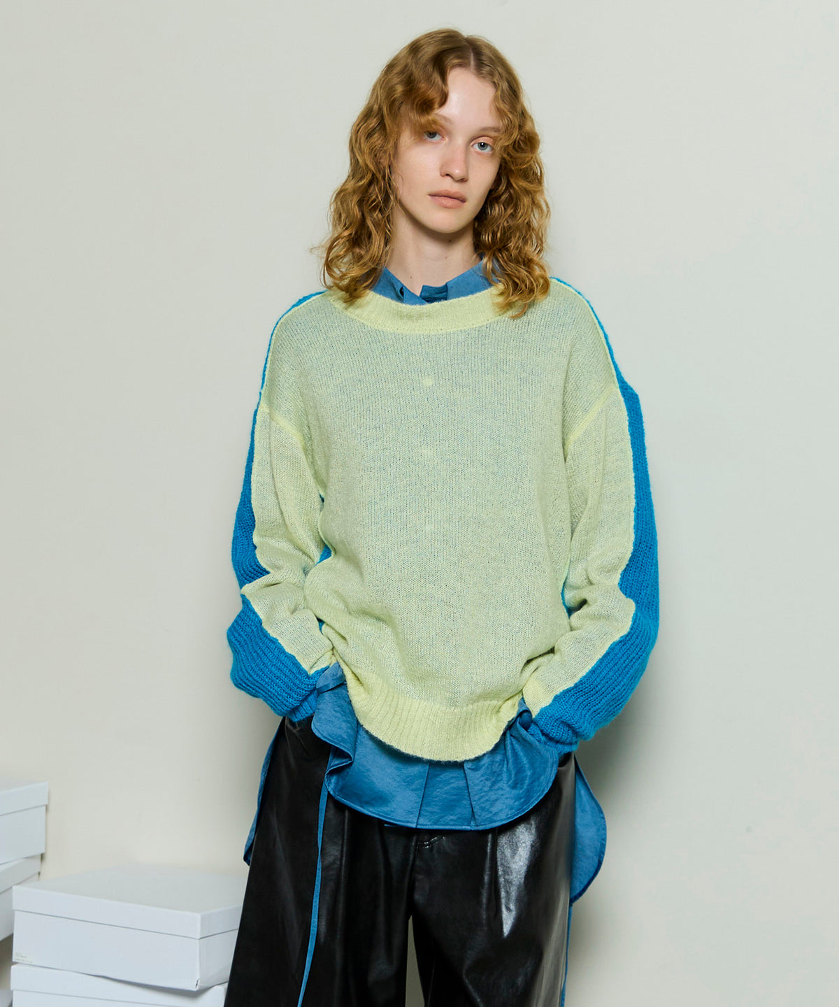 Kid Mohair Two-Tone Knit Top
