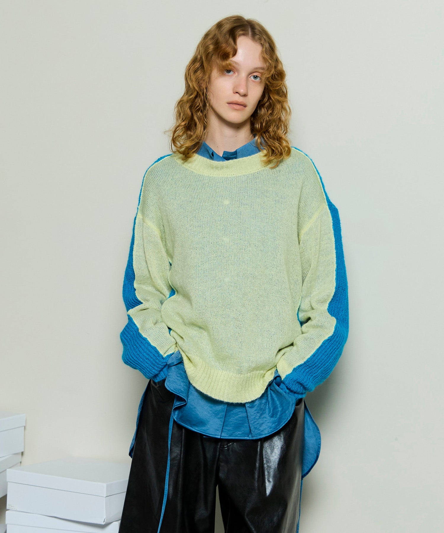 Kid Mohair Two-Tone Knit Top