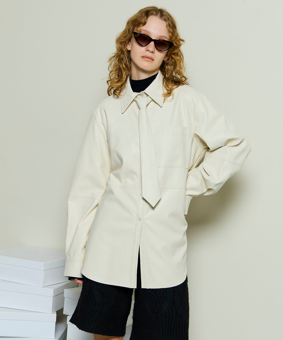 Vegan Leather Tie Shirt