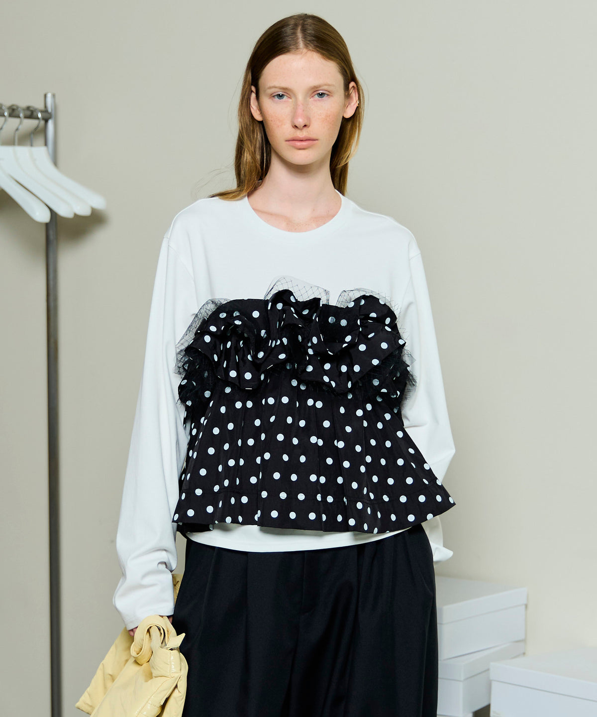 [25AUTUMN PRE-ORDER] Mixed Fabric Frill Tops