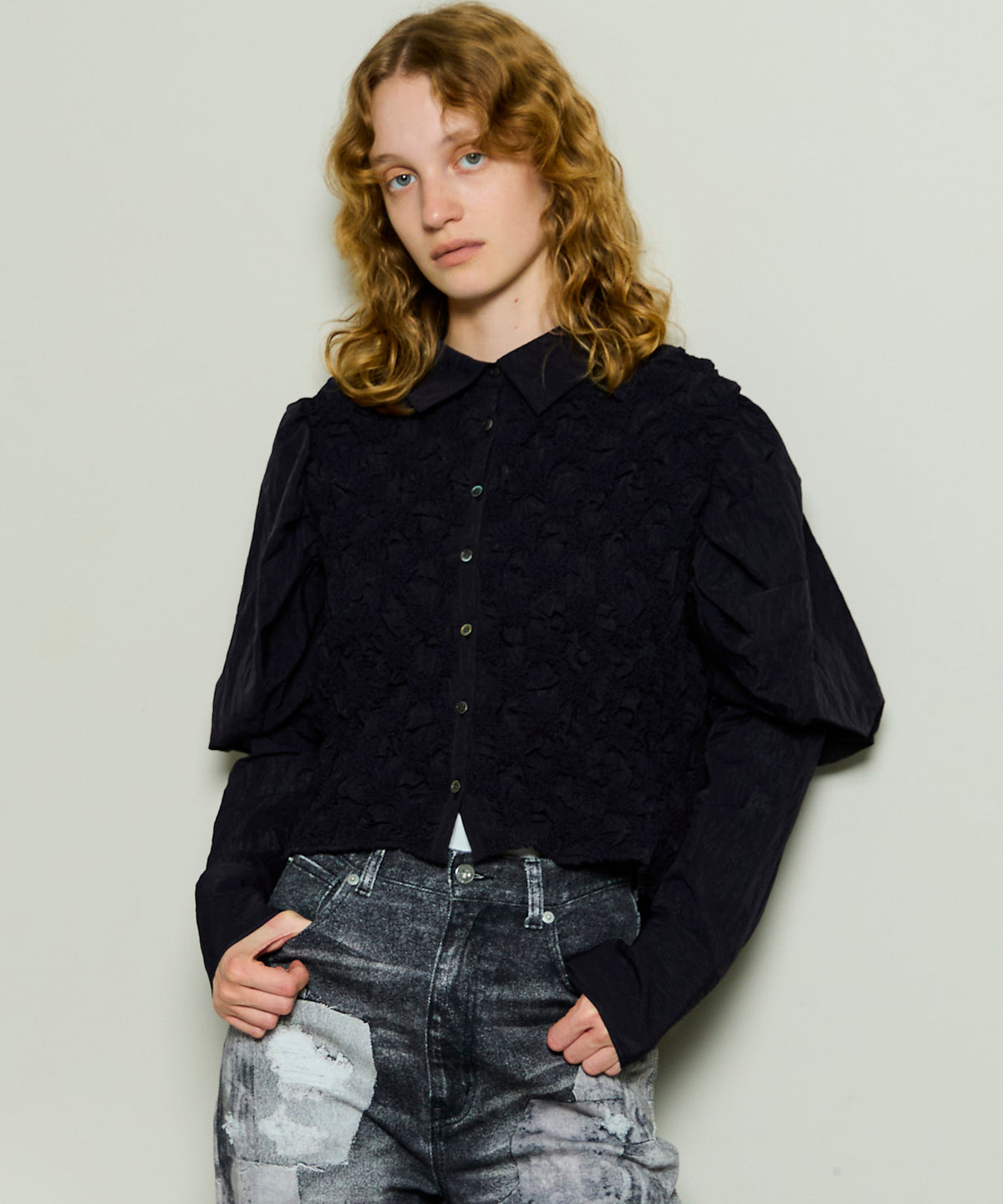 Puff Sleeves Shirring Shirt