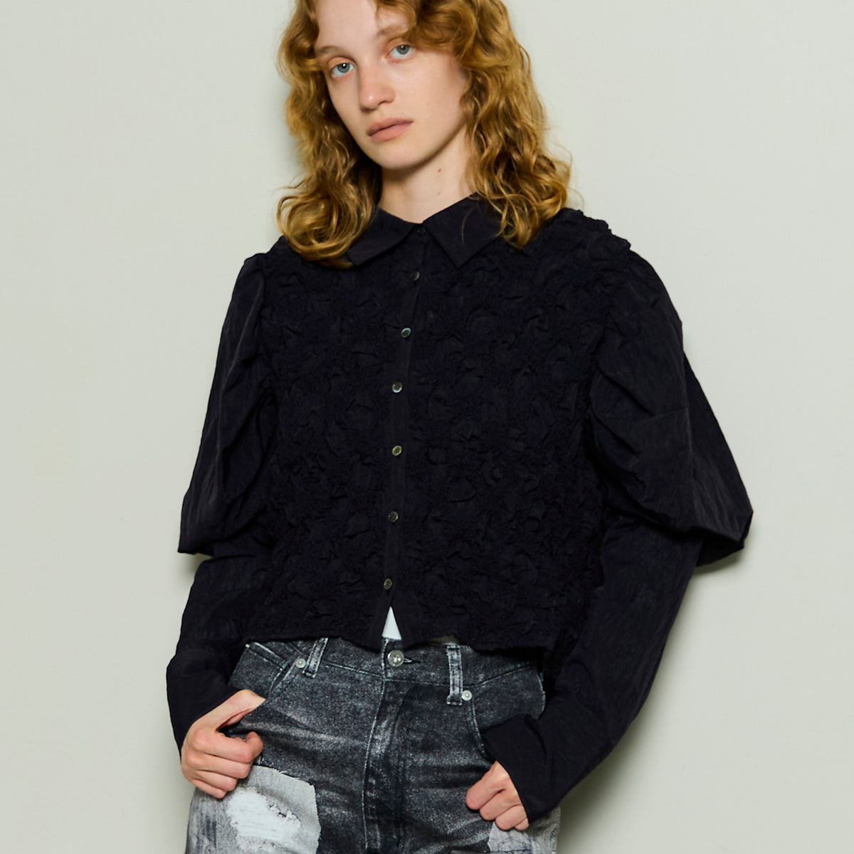 Puff Sleeves Shirring Shirt