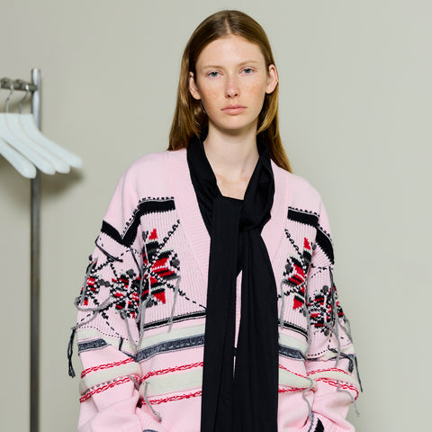 Argyle Motif Hand Stitch Knit Cardigan