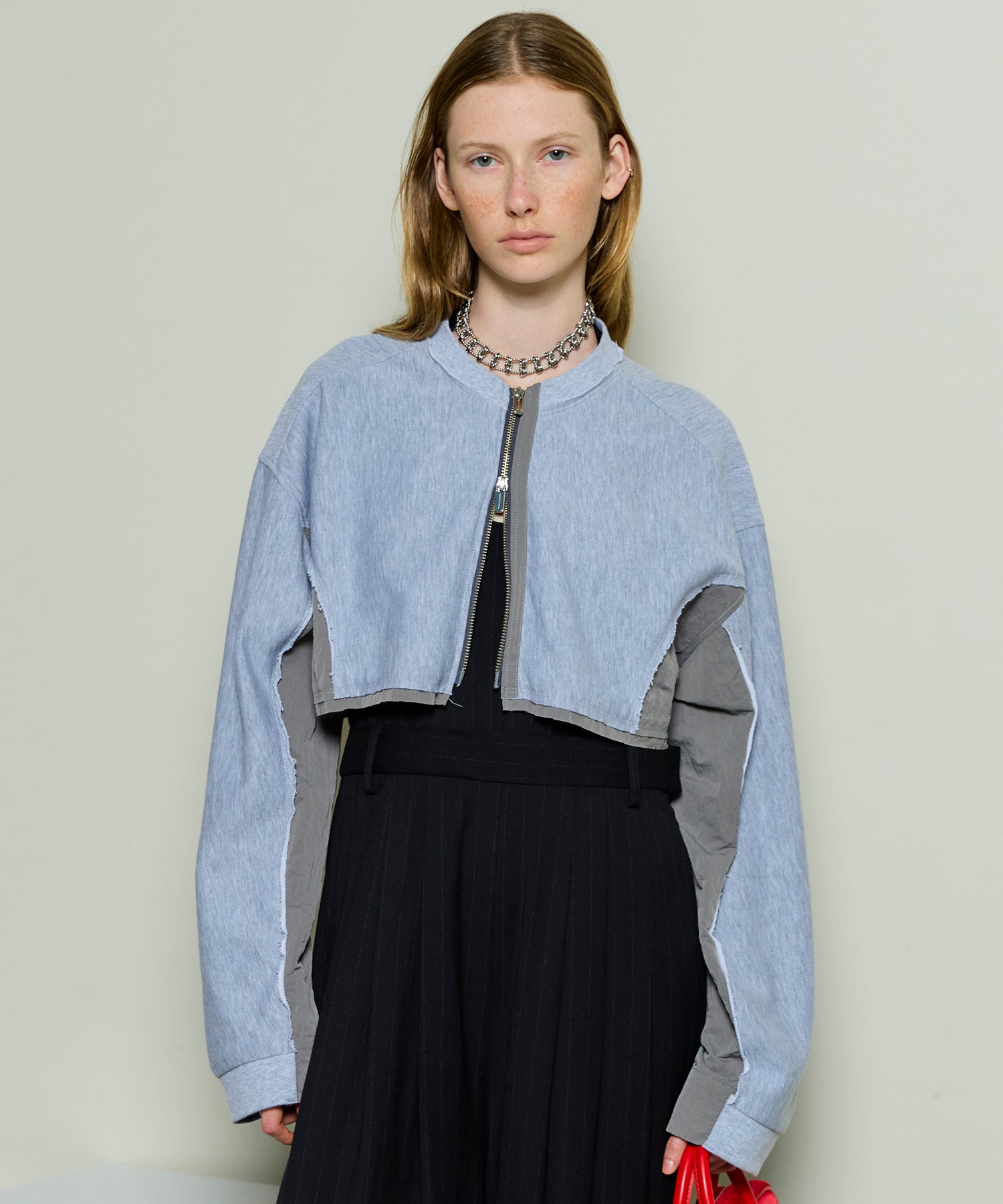 Different Material Docking Sweat Cardigan