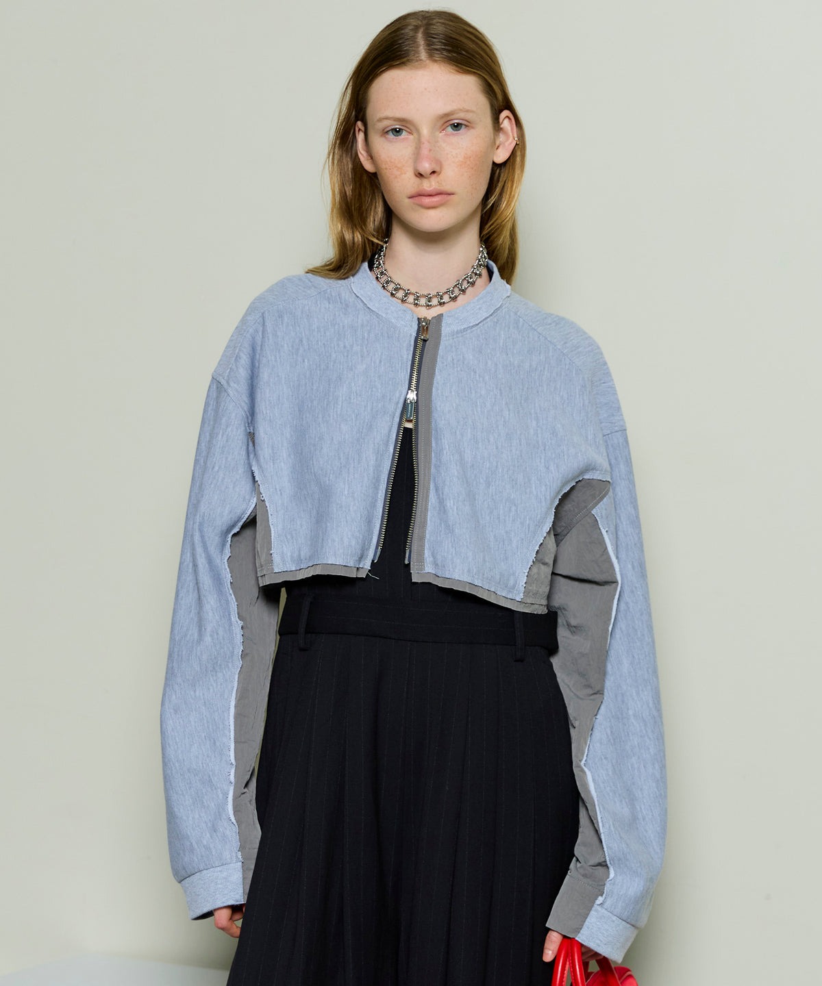 Different Material Docking Sweat Cardigan