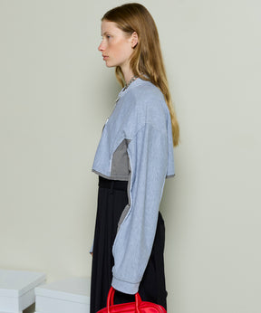 Different Material Docking Sweat Cardigan