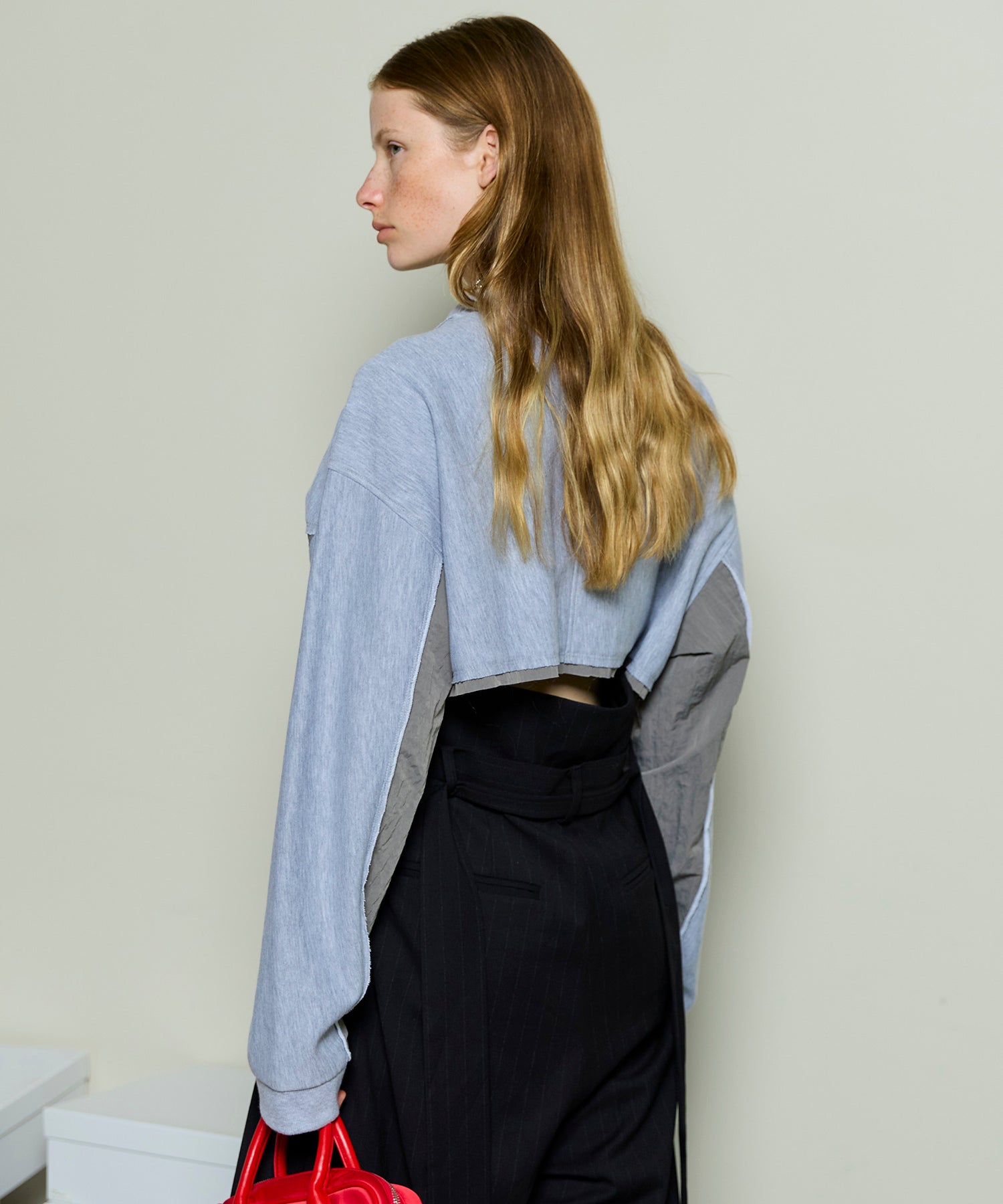 Different Material Docking Sweat Cardigan