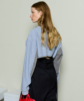 Different Material Docking Sweat Cardigan